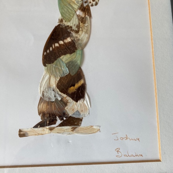 Vintage AFRICAN BUTTERFLY ART Framed Tribal Woman Collage Picture Artist’s Signe - Picture 4 of 6